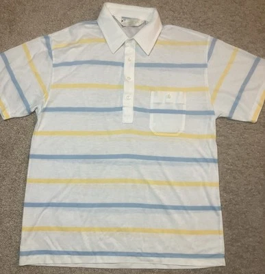 VTG Arnold Palmer Polo Single Stitch Yellow Blue Striped Sz L Golfing Retro 90s Foto 1 de 4