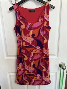 Y2K Hot Kiss Red Multicolor Paisley Bodycon Dress Maximalist Alt 2000s Small - Picture 1 of 4