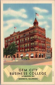 QUINCY, Illinois Postkarte "GEM CITY BUSINESS COLLEGE" Curteich Leinen um 1936 - Bild 1 von 2