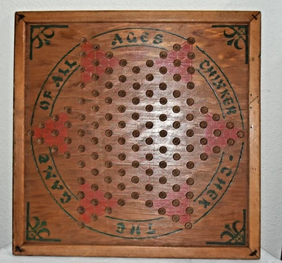 VINTAGE  Wooden 15.75" square Chinese Checkers regular checkers USA made - Image 1 of 4