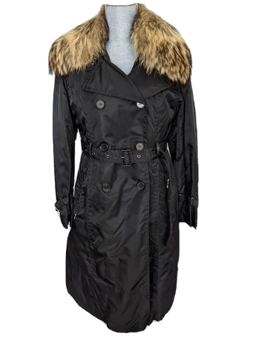 Abrigo Parka ANDREW MARC Negro Nylon Forrado Piel de Conejo con Piel de Mapache, M Nuevo con Etiquetas Foto 1 de 1