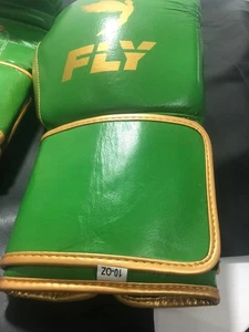 Fly Boxing Gloves Green Gold Trim Leather Training Sparring Gloves Premium Quali - Picture 1 of 6