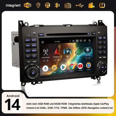 64GB Android 14 Autoradio CarPlay Navi Mercedes A/B Klasse W245 Sprinter Crafter - Bild 1 von 4