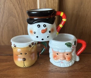 Mini Santa Face Snowman Reindeer Christmas Mugs Vintage - Picture 1 of 6