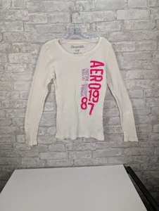Aeropostale Women's L Thermal Henley Shirt Top Long Sleeve Logo - Picture 1 of 7
