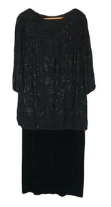 St Michael M&S Vintage Black Dress Long Glitter Rose Velvet Underskirt UK 18 - Picture 1 of 10