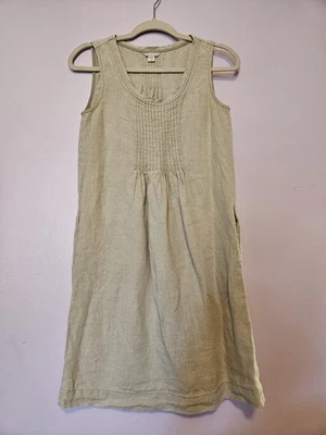 Garnet Hill Size 00 100% Linen Tan Dress Tank Sleeveless  Pleated Shift Pockets  - Image 1 of 4