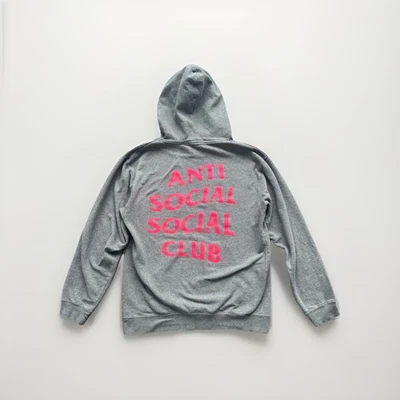 ANTI SOCIAL SOCIAL CLUB Hoodie Gray Pink Logo Unisex Pullover - M (FLAW) - Image 1 of 4