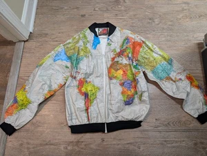 Vintage Wearin The World Bio-Sphere 2 Earth Globe Map Paper Jacket 80s XL - Bild 1 von 6