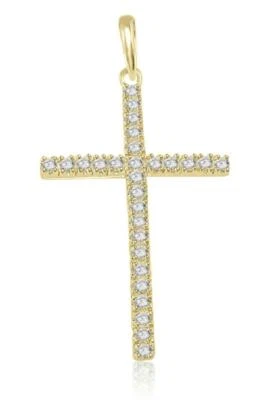 Collar colgante cruz VS1 F 0,55 quilates corte redondo diamante puntas conjunto oro macizo 14K Foto 1 de 4