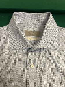 Canali Dress Shirt Men 41-16 Light Blue Impeccabile Textured Geometric Formal - Picture 1 of 12