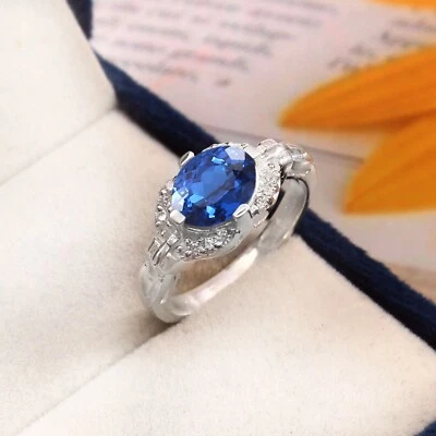 AAA Perfetto Ceylon Blu Spinello 925 Argento Sterling Mano Anello Matrimonio - Immagine 1 di 4