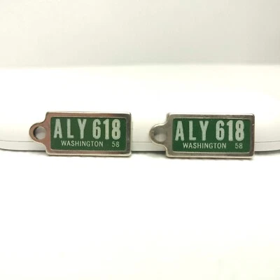RARE MATCHING PAIR VTG Disabled Veterans Mini License Plate Key WASHINGTON 1958 - Image 1 of 4