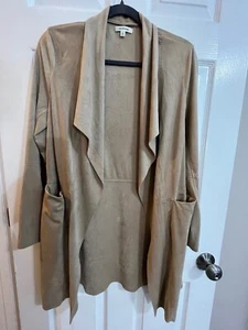 Max Studio Women’s Suede-Feel Drape Open Front Jacket, Size Small, Taupe Beige - Picture 1 of 11