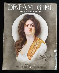 Partituras originales para piano Dream Girl Waltzes derechos de autor 1906 13,5"x10,5" - Imagen 1 de 5