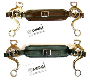 AMIDALE HACKAMORE BITLESS HORSE BITLESS ACCIAIO INOX PELLE IMBOTTITA NERA E MARRONE - Foto 1 di 1