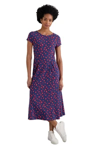 NEW Wild Bouquet Jersey Dress size 12 Blue mix Looping Floral Dark Voyage - Picture 1 of 6