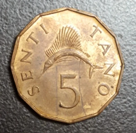 1966 Tanzania 5 Senti Coin KM 1 President Nyerere & Sailfish Bronze XF+ AU Cover