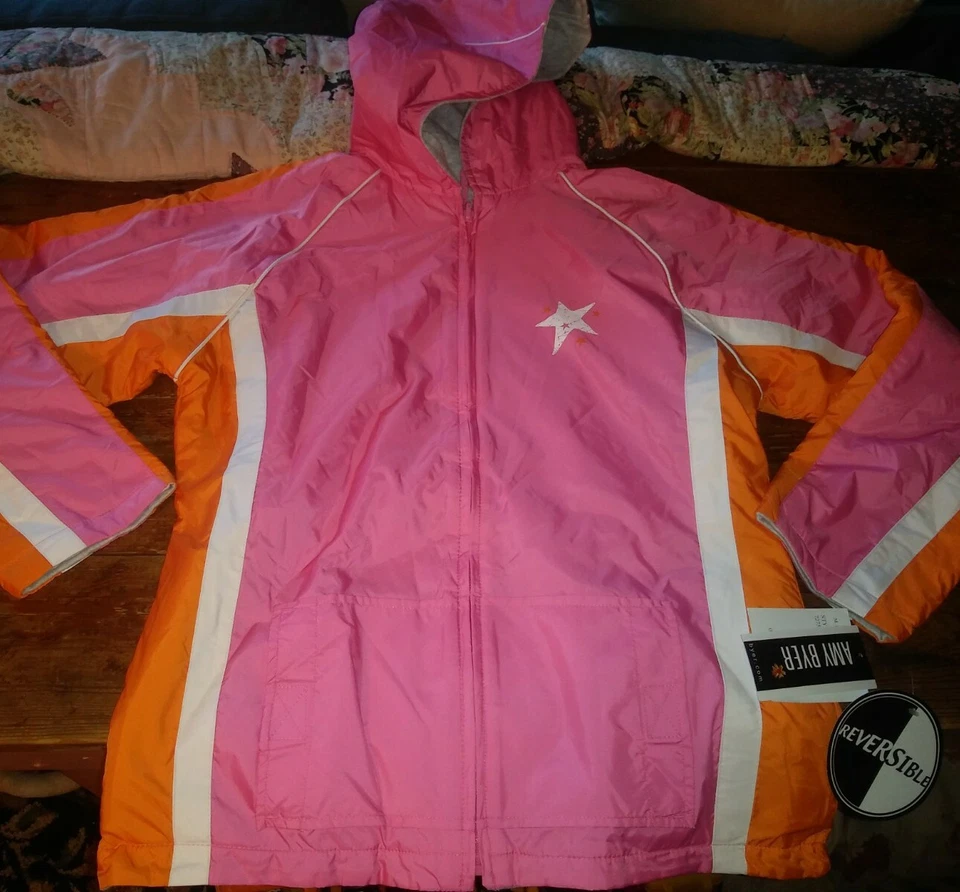 New nwt Amy Byer reversible girls 14 jacket windbreaker tween pink orange gray - Image 1 of 4