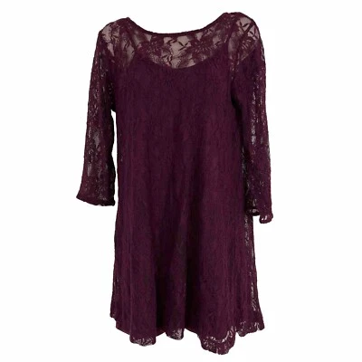 Forever 21 Dress Women's Medium Long Sleeve Above Knee Mini Shift Lace Overlay - Image 1 of 4