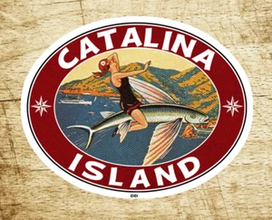 Catalina Island Kalifornien Aufkleber Sticker 3,5" x 2,75" Vintage-Stil fliegender Fisch - Bild 1 von 1
