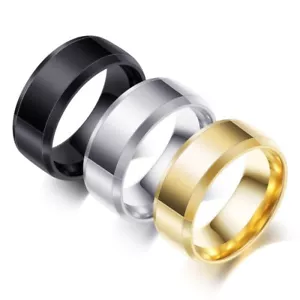 Anillos de banda de acero inoxidable con revestimiento de plata/negro/oro de 8 mm para hombre/mujer talla 6-13 - Imagen 1 de 9