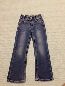 Very Nice Girls Wired Heart Blue Jean Rhinestone Pocket Girls Size 5 Jeans - Picture 1 of 7