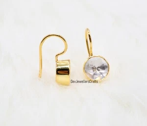 Round Moissanite Bezel Set Dangle Drop Earring 925 Sterling Silver Gift For Her - Picture 1 of 6