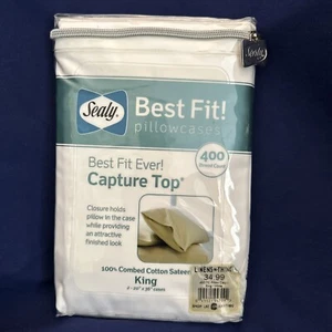 Sealy Best Fit White Pillowcases 400TC 100% Cotton Sateen Standard King 20”x36” - Picture 1 of 5