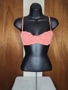 Gilligan O'Malley Bra Size 34B Orange Underwired Unlined Adjustable Lace Floral - Picture 1 of 3