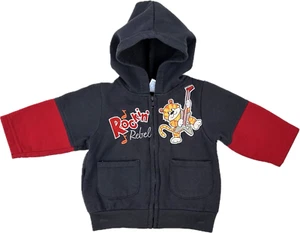 Mon & Petit Baby Blue Red Cotton Rockin' Rebel Cat Playing Guitar Hoodie 3-6 MO - Picture 1 of 2