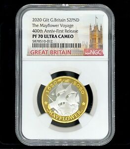 2020 Silver £2 Great Britain NGC Coin 400th Historic Mayflower Voyage PF70 F/R