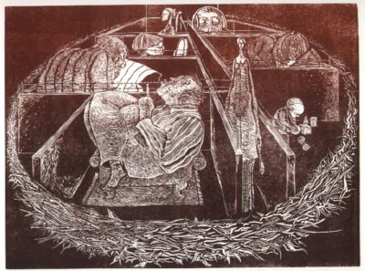 Holzstich Original NESTWÄRME von Robert Schanzenbacher - Bild 1 von 3