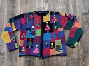Vintage Karen Scott Sweater Womens Medium Ugly Christmas Knit Cardigan 90s Beads - Picture 1 of 13