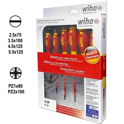Wiha 25477 6pc Soft Finish 1000V VDE Insulated SL/PZ Screwdriver Set 320N ZK6 SO - Image 1 of 4