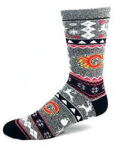 Calgary Flames Hockey Ugly Holiday Christmas Crew Socks - Picture 1 of 3