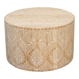 Bone Inlay Drum Coffee Table Wood Coffee Table Living Room Home Décor Furniture - Picture 1 of 16