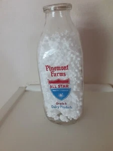 VTG. PINEMONT FALLS ALL STAR DAIRY FARM 1QT MILK BOTTLE W/ PRESIDENT PAPER CAP - Picture 1 of 9