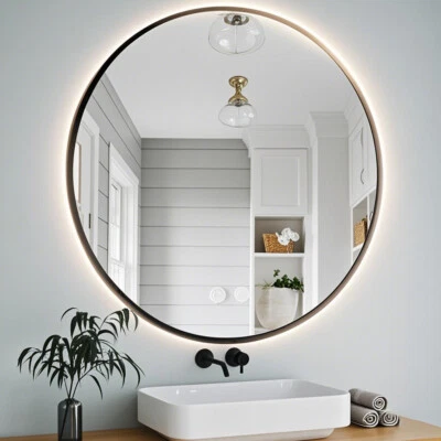 Badspiegel Rund Badezimmerspiegel Wandspiegel Schwarz Metall Rahmen (50/60/70cm) - Bild 1 von 4