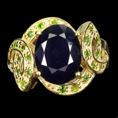 Anillo de plata de ley 925 zafiro ovalado 12x10 mm cromo diopsido piedra preciosa tamaño 9 Foto 1 de 4