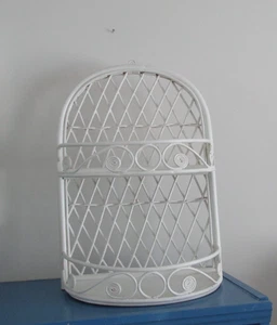 Vintage Rattan Korb Bambus Hänge Wandregal 2 Ebenen Cottagecore Retro Deko - Bild 1 von 8