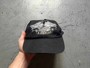 Vintage 90s Harley Davidson AMF Black Faded Motorcycle Biker Snapback Hat Cap - Picture 1 of 8