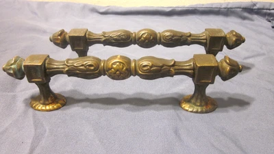 Antiguo/Vintage Original Juego de 2 Tiradores de Puerta de Entrada de Latón Manijas 7 3/4" de Largo Foto 1 de 4