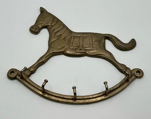 Appendiabiti portachiavi cavallo a dondolo in ottone vintage decorazione western - Foto 1 di 9