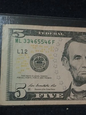2013 Lincoln $5 Banknote CIRCULATED QUAD Doubles ML 3345546 F RARE  - Image 1 of 4