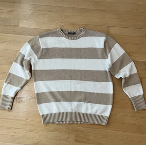 Brandy Melville Brianna Cotton Thick Stripe Sweater Beige & Cream One Size - Picture 1 of 2