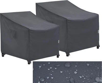 F&J 2x Garden Chair Covers Waterproof UV Windproof Heavy Duty Grey 99x89x91cm - Image 1 of 4