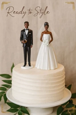 Juego de adorno de pastel Wilton afroamericano novia novio negro pareja boda nuevo paquete Foto 1 de 4