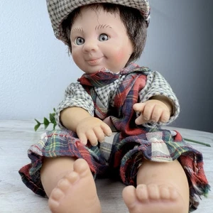 Vintage GI-GO Doll Playful Boy With Newsboy Cap In Plaid - Picture 1 of 7