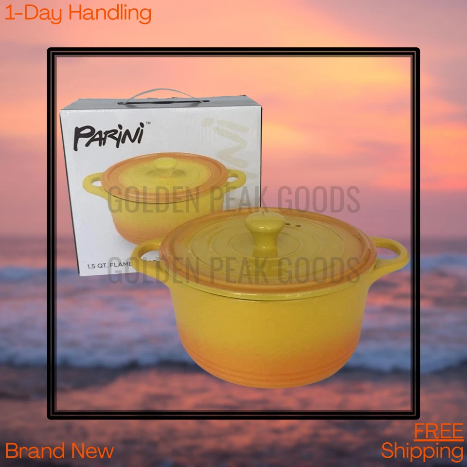 NUEVA Cazuela Ignífuga Parini 1.5 Cuartos con Tapa Amarillo Naranja Antiadherente EE. UU. Foto 1 de 1